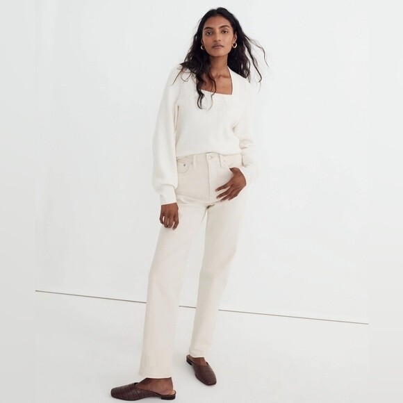 Madewell Melwood Square Neck Coziest Yarn Pullover Sweater Antique Cream XL - Picture 1 of 12